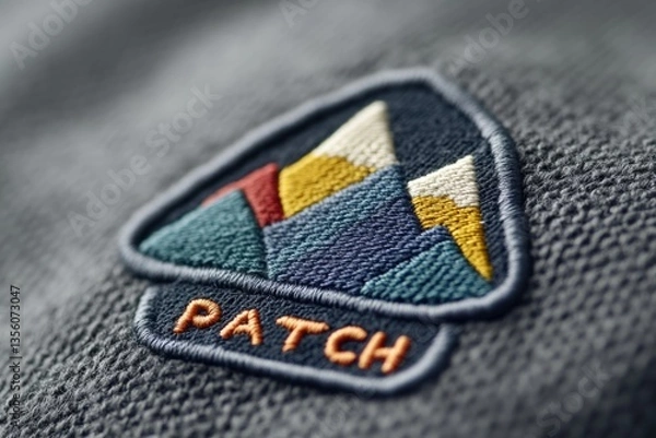 Fototapeta Embroidered mountain patch on fabric