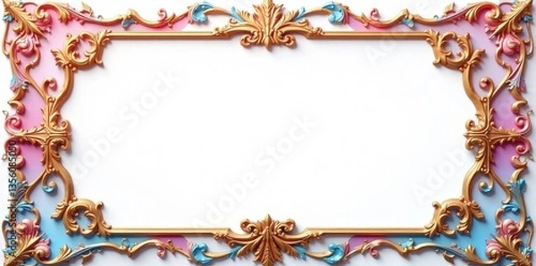 Obraz Intricate pink, blue, gold frame Isolated white background , retro, blue