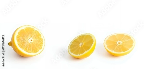 Obraz Halved Lemons Fresh Yellow Citrus Fruits on White Background Studio Shot