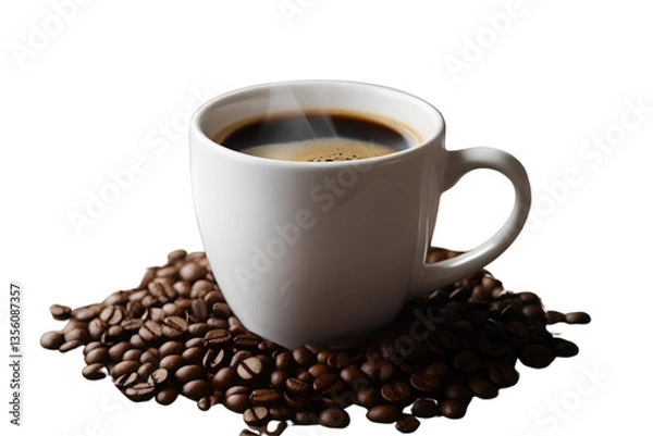 Obraz coffee, cup, coffee beans, white background, isolated, no background