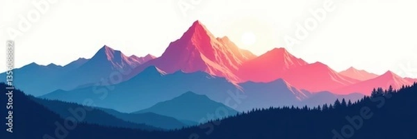Obraz Simplified mountain silhouette, easy coloring shapes, basic, drawing