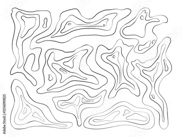 Fototapeta Abstract Organic Topographic Line Art. A collection of 9 hand drawn abstract shapes inspired by topographic maps. Ideal for modern layouts, earthy branding, and minimal decorative design