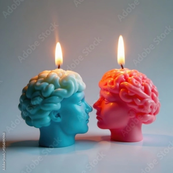 Obraz Two brain-shaped candles; one extinguished, one ablaze , power, decay, fire