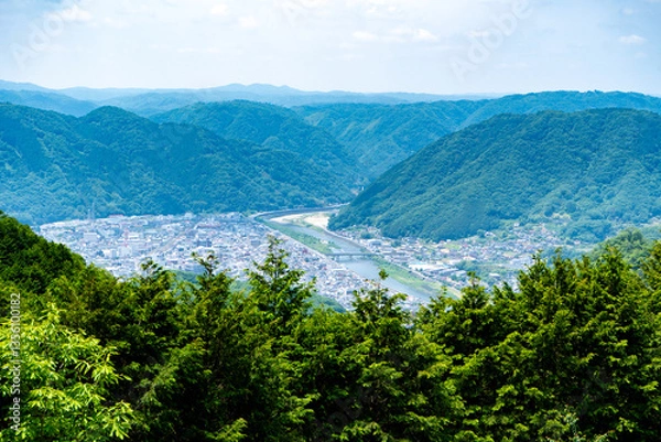 Obraz 備中松山城展望台から見る高梁市の風景