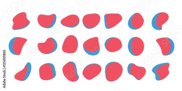 Fototapeta Abstract Organic Blob Shapes in Red and Blue – Modern Minimal 3D Fluid Design