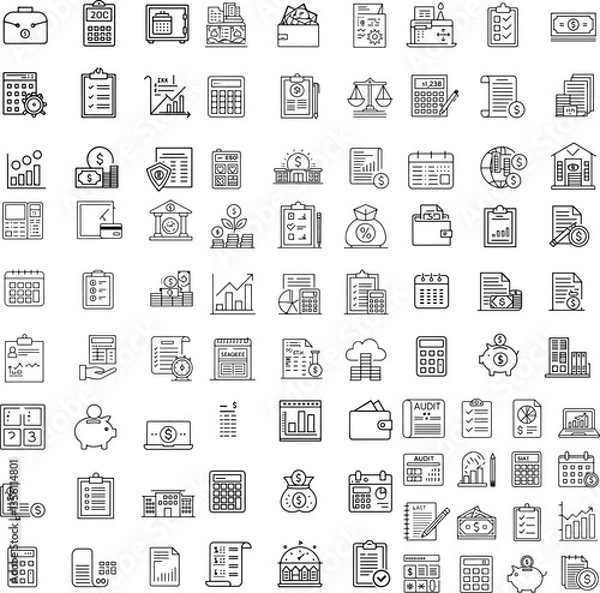 Fototapeta Bookkeeping and Accounting Line Icons Set Editable Stroke Vector for Finance and Audit