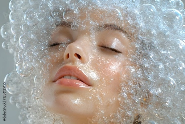Fototapeta Relaxation Spa Concept: Close-Up of Woman with Bubble Foam