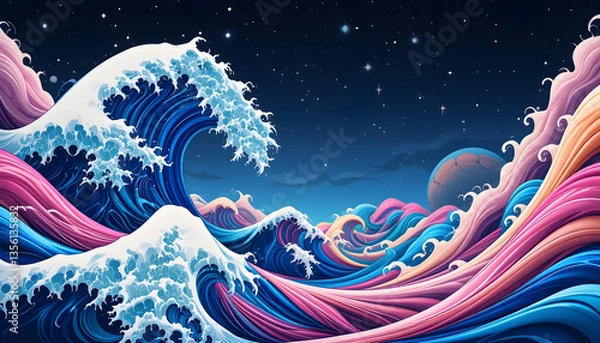 Fototapeta Abstract Seascape: A Fusion of Art and Fantasy in Colorful Waves