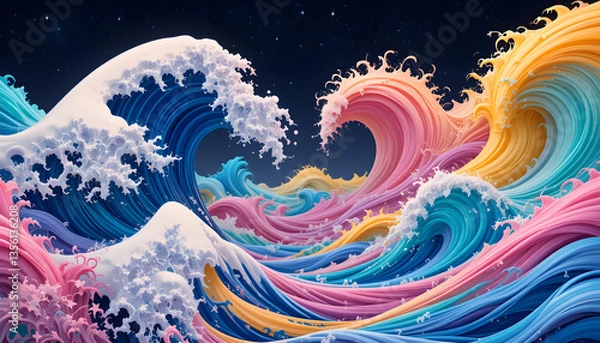 Fototapeta Vibrant Fantasy Waves: A Kaleidoscope of Colors in Motion