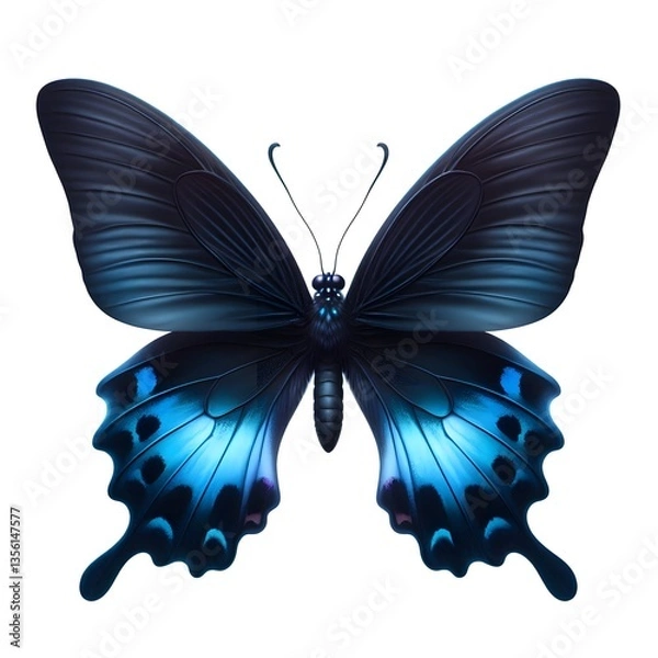 Obraz A dark blue flying butterfly isolated on white background 