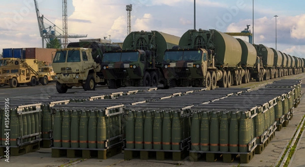 Obraz Pallets of 155mm artillery ammunition