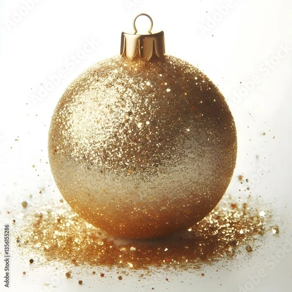 Obraz A golden dull christmas ball with glitter isolated on white background 