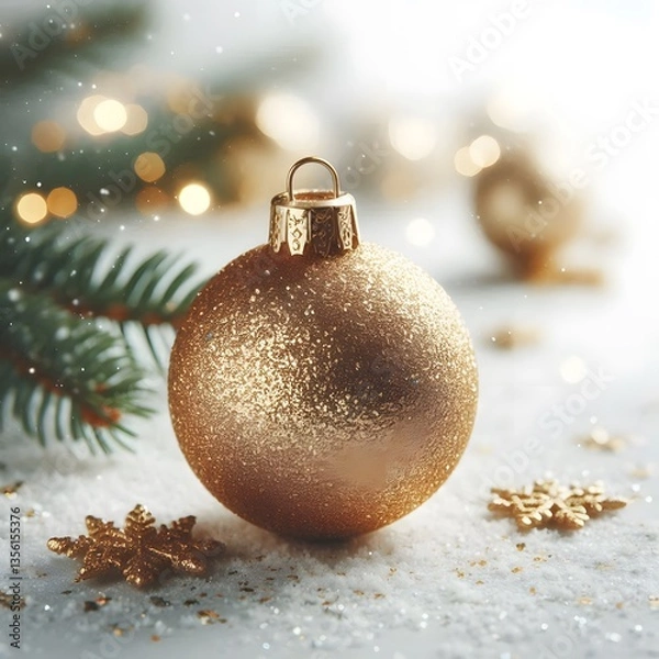 Obraz A golden dull christmas ball with glitter isolated on white background 