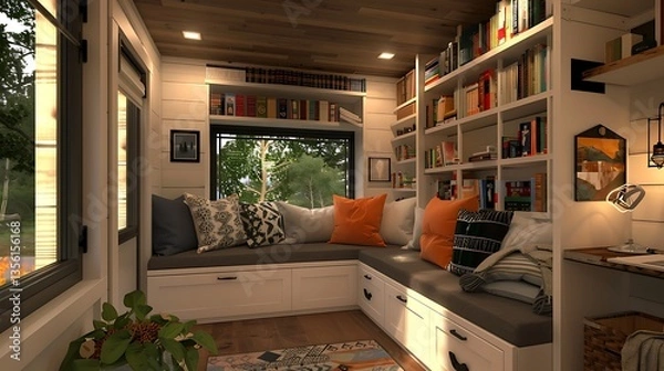 Fototapeta A sleek camper van designed with a snug, built-in reading corner.







