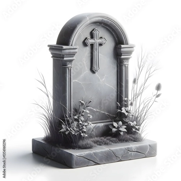 Obraz A grey tombstone gravestone isolated on white background