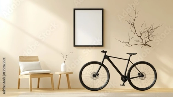 Fototapeta Modern room with bicycle and artwork