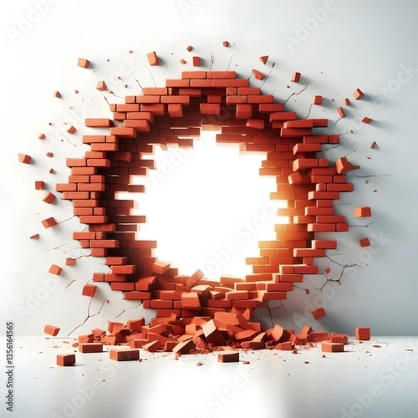 Obraz A hole in red brick wall isolated on white background