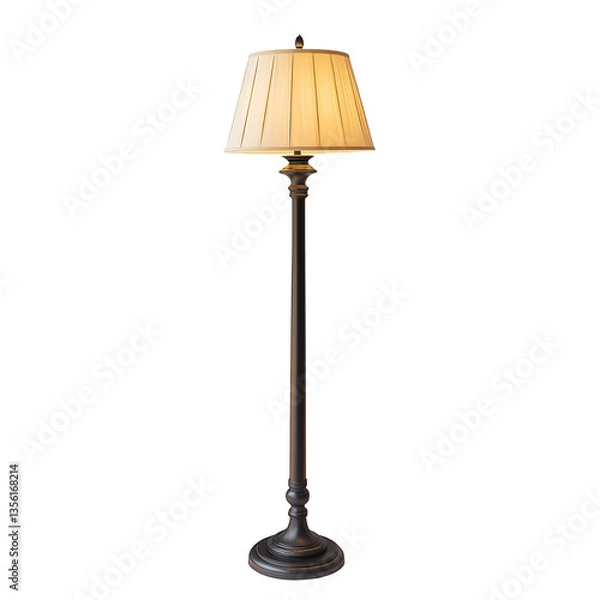 Fototapeta Elegant Vintage Floor Lamp with Classic Lampshade Isolated on Transparent Background