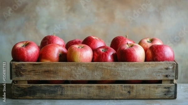 Fototapeta Rustic Wooden Crate Filled with Fresh Red Apples
