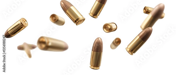 Fototapeta Falling bullets, flying shells isolated on a transparent background