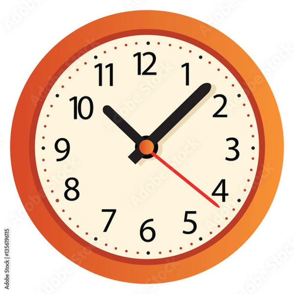 Fototapeta wall clock isolated vector illustration on white. Orange color wall clock with transparent background 
