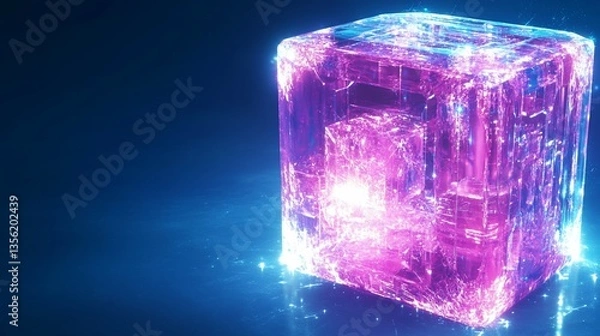 Fototapeta Abstract luminous cube with intricate structure and vibrant colors