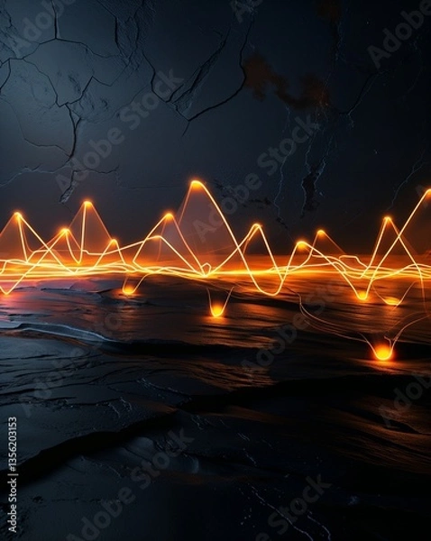 Fototapeta orange with black highlights neon lights on dark surface abstract background for card or greeting template banner backdrop