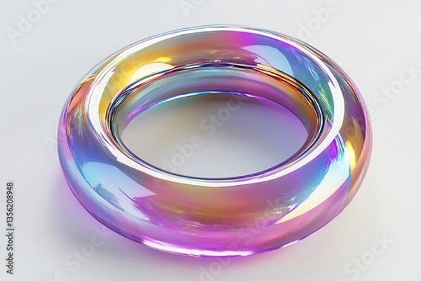Obraz Iridescent Torus Shape, Spectrum Gradients, Abstract Donut on White Background Render