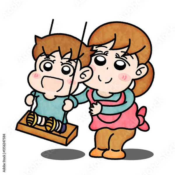 Obraz 保育士と一緒にブランコ遊び