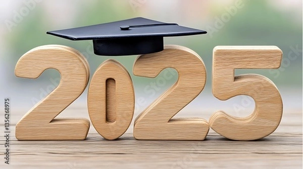 Obraz Graduation cap on 2025 wooden numerals.