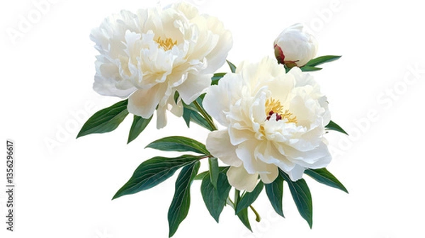 Obraz peonies bush on garden isolated on white background,