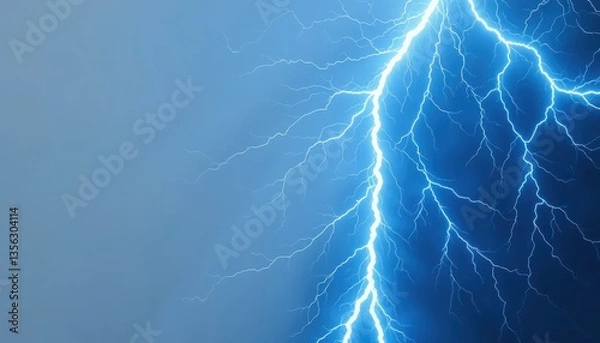 Fototapeta Striking Lightning Bolt Illuminates Dark Blue Sky Creating Dramatic Effect