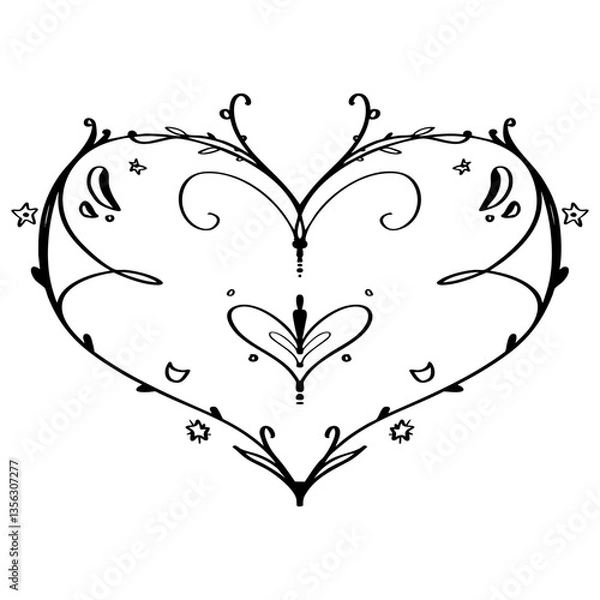 Obraz Delicate vector heart - black doodle line art.