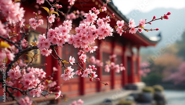 Obraz essense of spring with this image of delicate pink sakura flowers