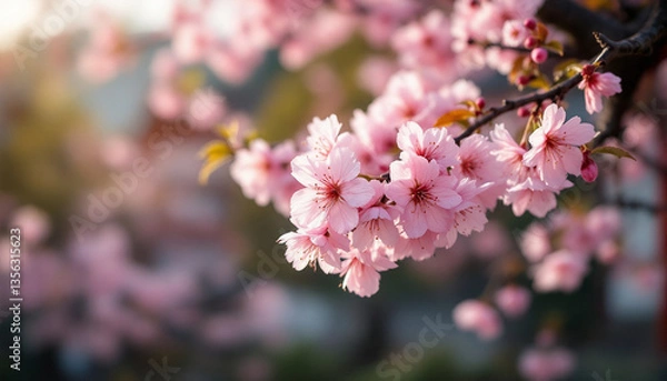 Obraz a close-up shot of beatiful pink cherry blossoms on a branch