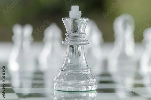 Obraz Glass chess king stands majestically on a chessboard.