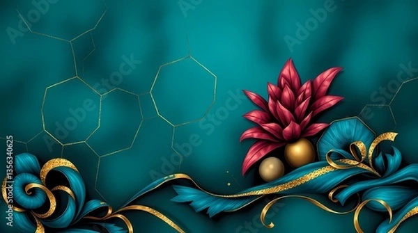 Fototapeta Elegant Floral Artwork: A captivating floral composition, with intricate patterns and a rich color palette, evoking a sense of luxury and artistry.