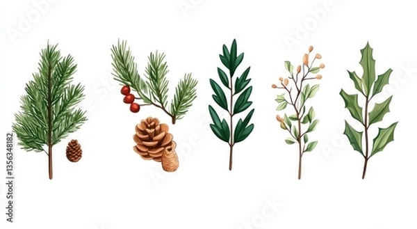 Fototapeta A set of clipart illustrations featuring various