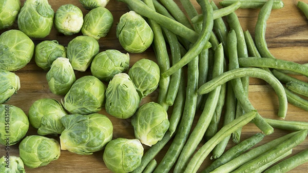 Obraz Green Beans and Brussel  Sprouts
