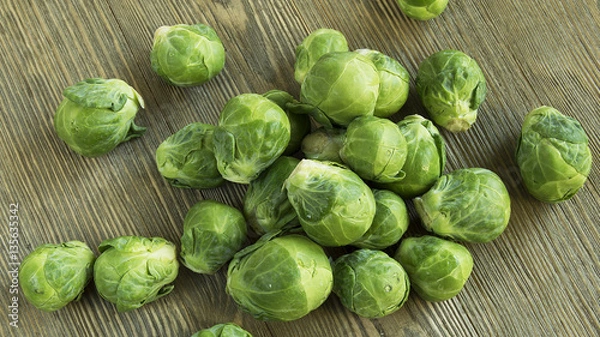 Obraz Brussel sprouts on wood table