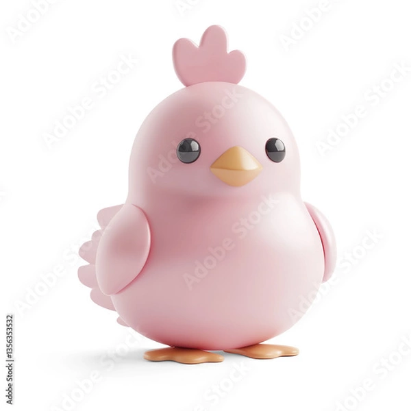 Obraz Cute Cartoon Chicken with Red Comb on a Transparent Background