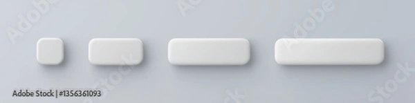 Fototapeta 3d vector white plastic rounded rectangle button on gray background. Realistic minimal icon with shadow.