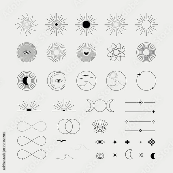 Fototapeta Set of abstract minimalistic clean and simple Circle design elements, geometric forms, modern round shapes. Vector Graphic.