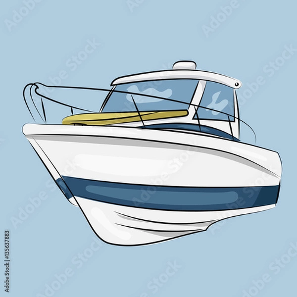 Fototapeta isolated small powerboat at the blue background