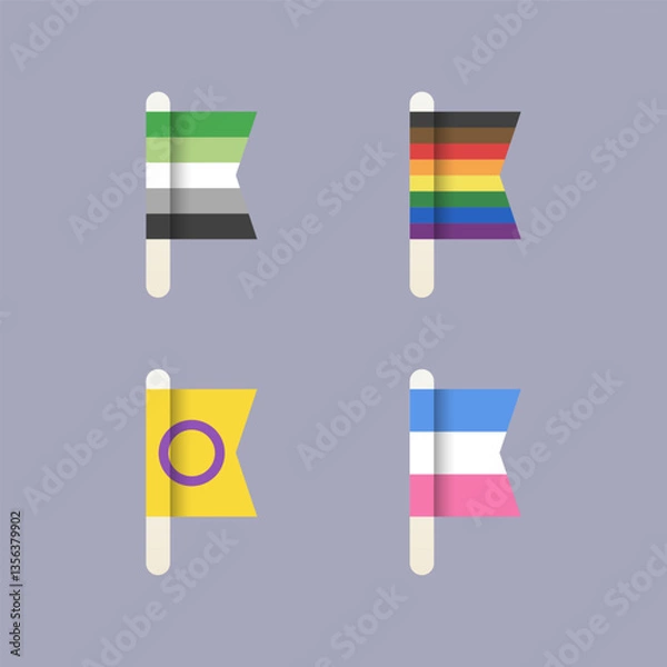 Fototapeta LGBT Pride Flags, Philadelphia, Aromanticism, Intersex, Heterosexual, flat design icon set in soft pastel colors, includes collection a flags the LGBTQ community