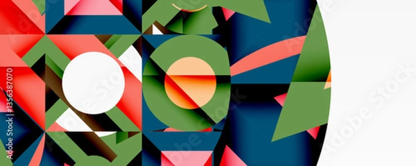 Obraz Abstract geometric composition with interlocking circular and angular shapes, featuring smooth gradients and sharp contrasts on a white background