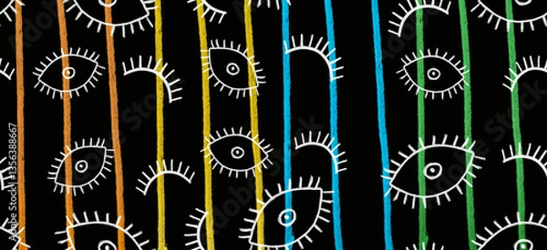 Obraz Sfondo nero con righe e icone occhi