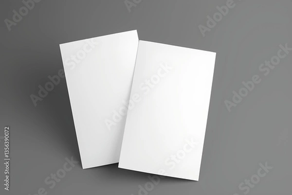 Fototapeta overlapping DL Flyer Mockup, blank white flyer or poster template isolated on grey background, realsitc 3d render