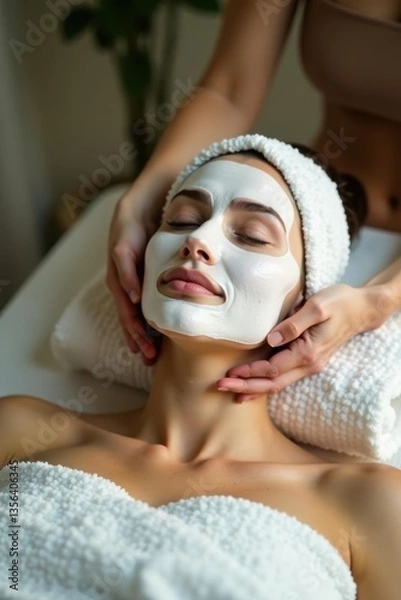 Fototapeta Relaxing facial mask application, serene spa setting, skin, elegant, calm