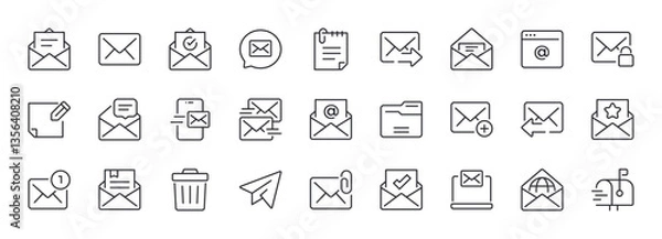 Fototapeta Set of Mail Line Icons. E-Mail, Envelope, Mailbox, Message. Editable Stroke. Pixel Perfect.